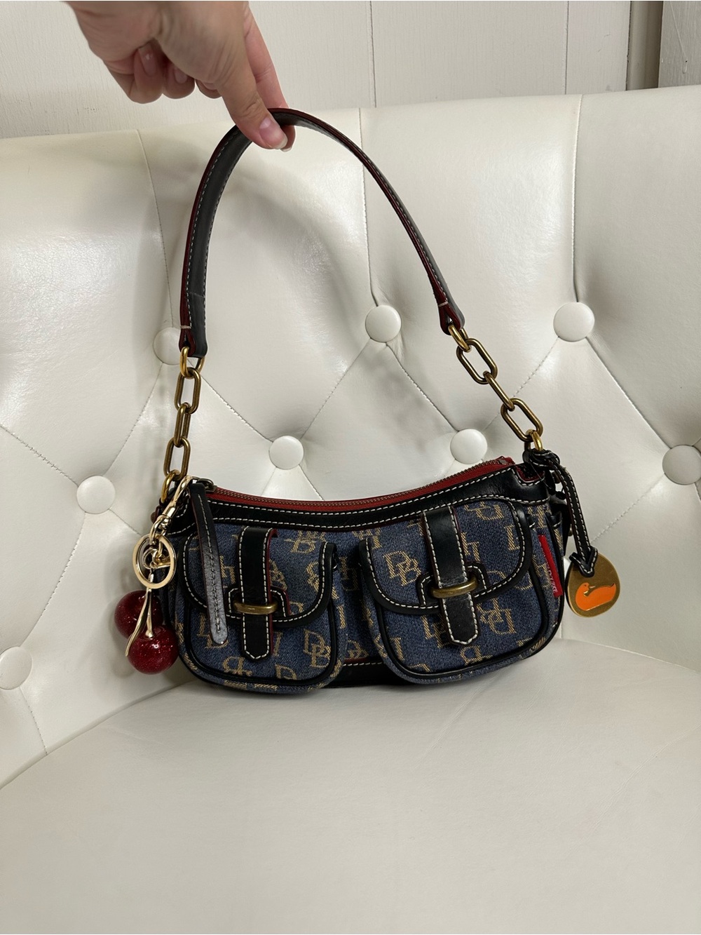 Dooney & Bourke Navy Monogram Two-Pocket Shoulder Bag